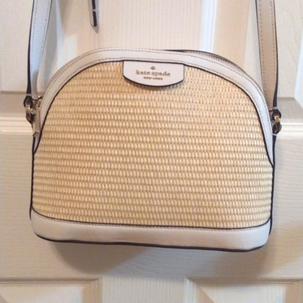 Kate Spade Cream and Tan Crossbody Wicker Purse